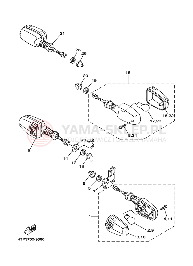 Schemat "kierunkowskazy" do Yamaha DT230 DT230L