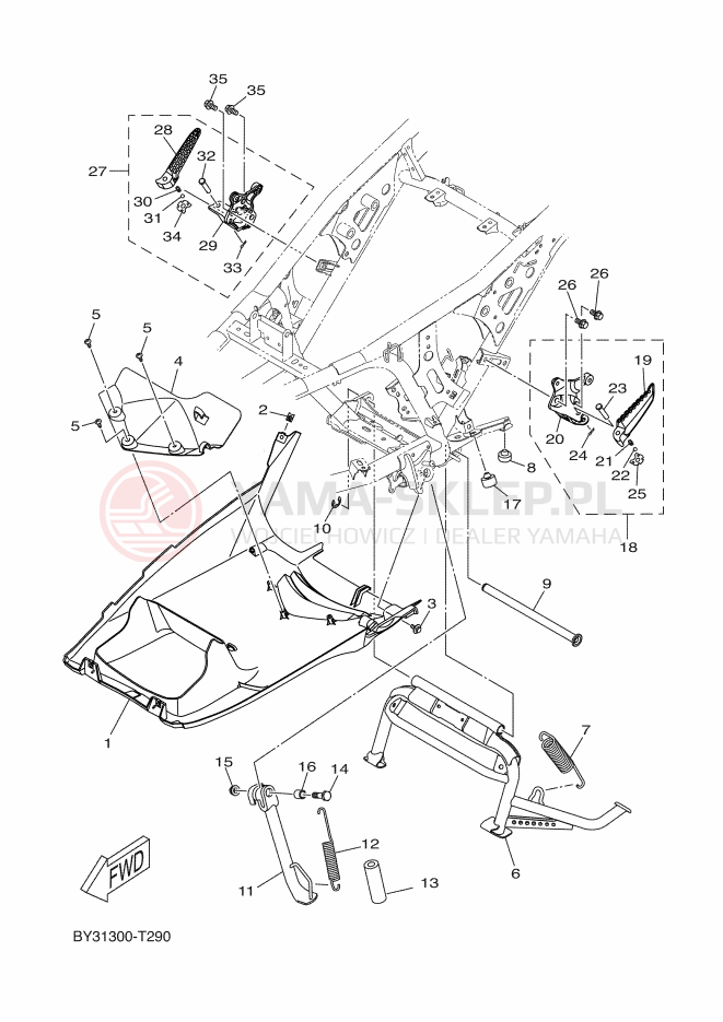 Schemat "Stopka postojowa i podnóżki" do Yamaha XMAX 300