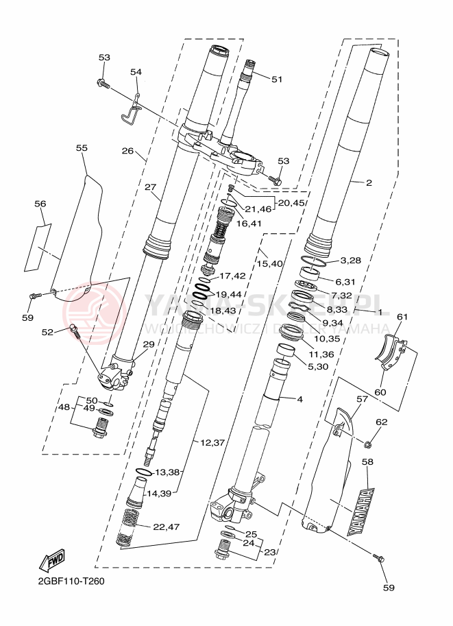 Schemat "Amortyzatory przód" do Yamaha WR250F