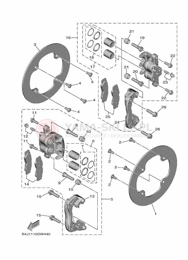 Schemat "Zacisk hamulcowy tylny" do Yamaha YXE1000EW