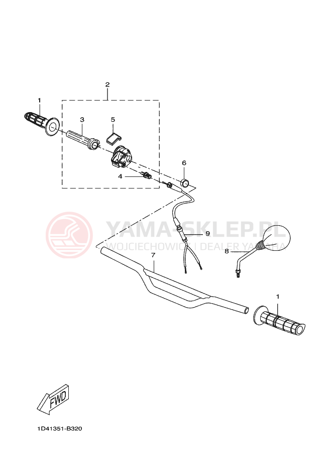 Schemat "Kierownica i osprzęt" do Yamaha DT50RSM