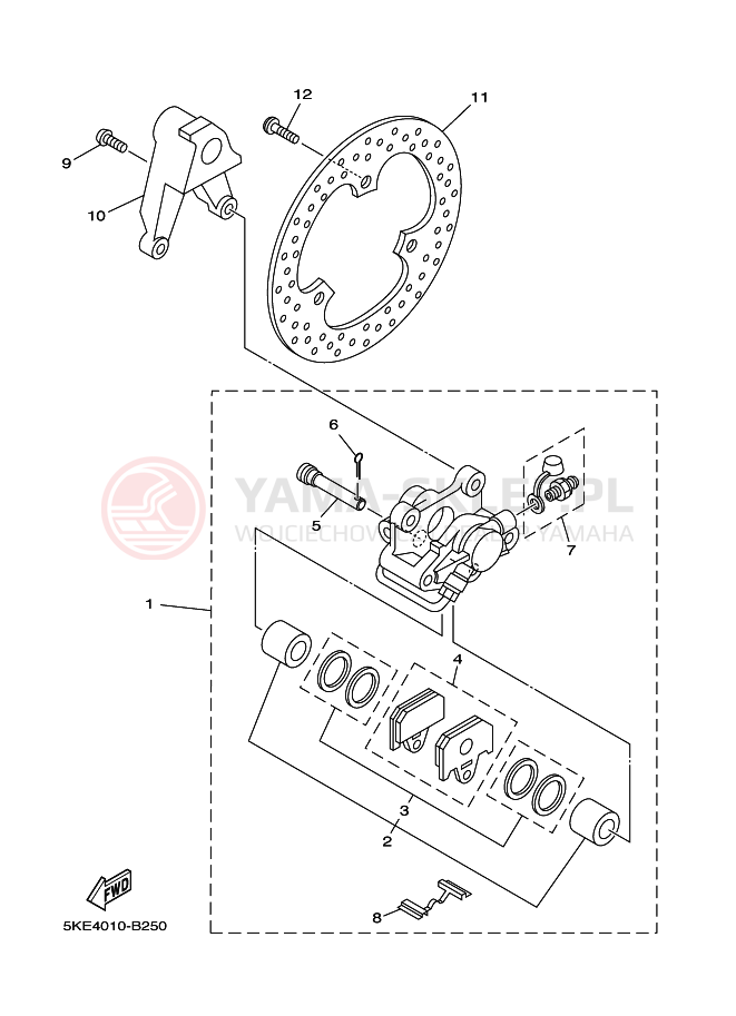 Schemat "Zacisk hamulcowy tylny" do Yamaha TZ250