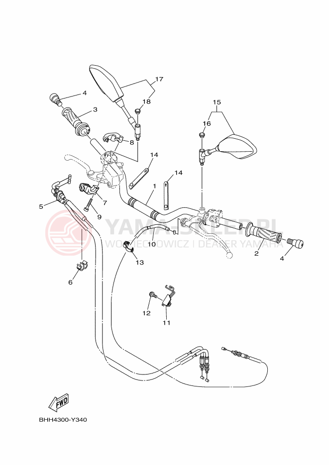 Schemat "Kierownica i osprzęt" do Yamaha MT-07 35KW