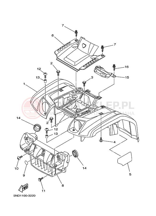Schemat "PRZEDNI BŁOTNIK" do Yamaha KODIAK 4WD