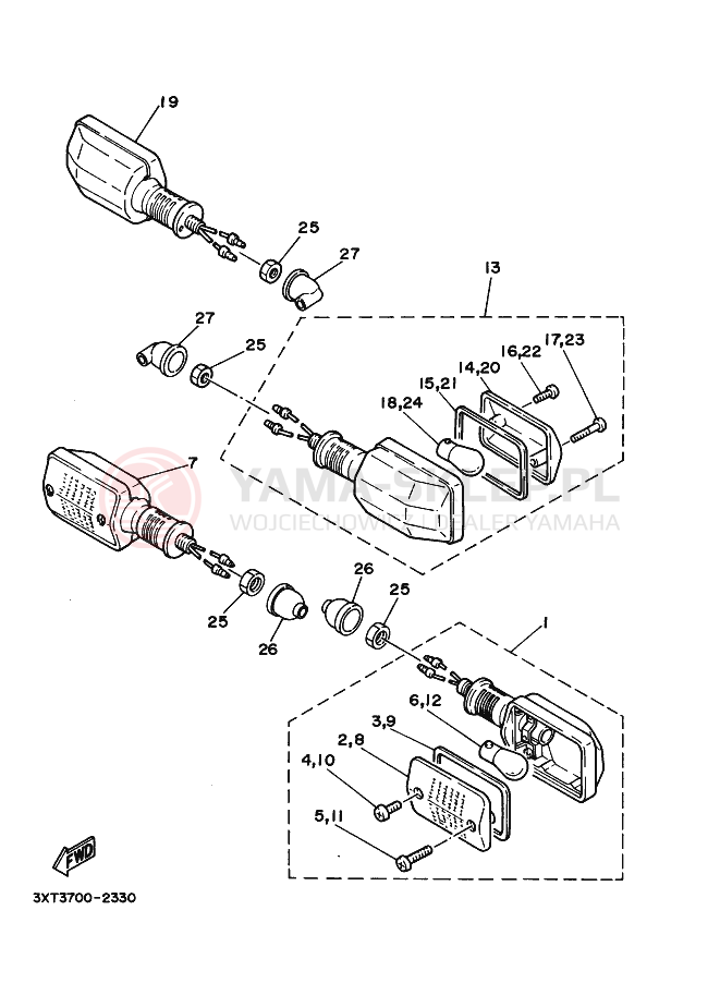 Schemat "kierunkowskazy" do Yamaha TW200E TW200R