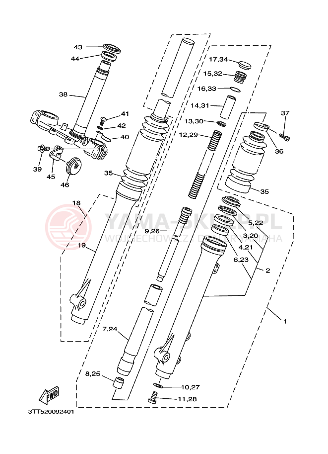 Schemat "Amortyzatory przód" do Yamaha DT175 DT175P