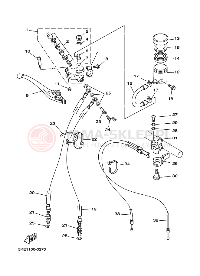 Schemat "Pompa hamulcowa przednia" do Yamaha TZ250