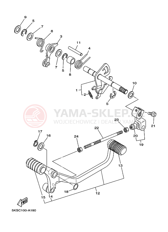 Schemat "Dźwignia zmiany biegów, wałek" do Yamaha XVS1100A DRAGSTAR 1100 CLASSIC