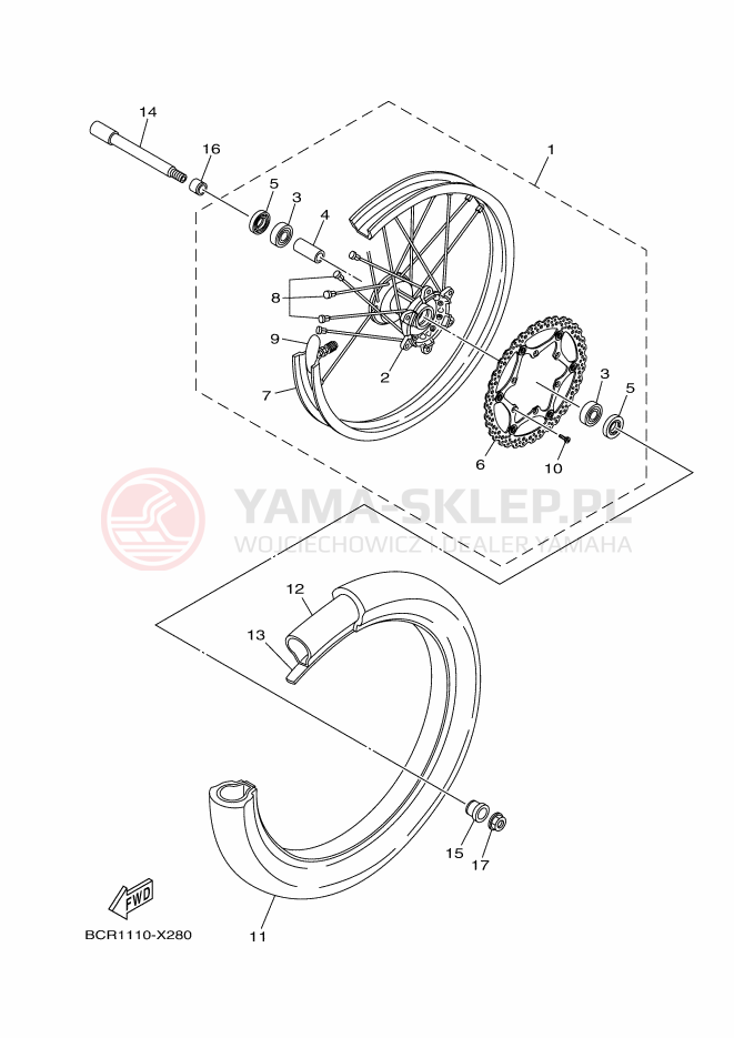 Schemat "Koło przód" do Yamaha YZ125