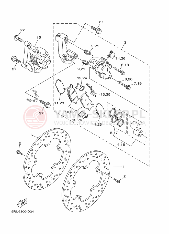 Schemat "Zacisk hamulcowy + tarcza przód" do Yamaha YP400