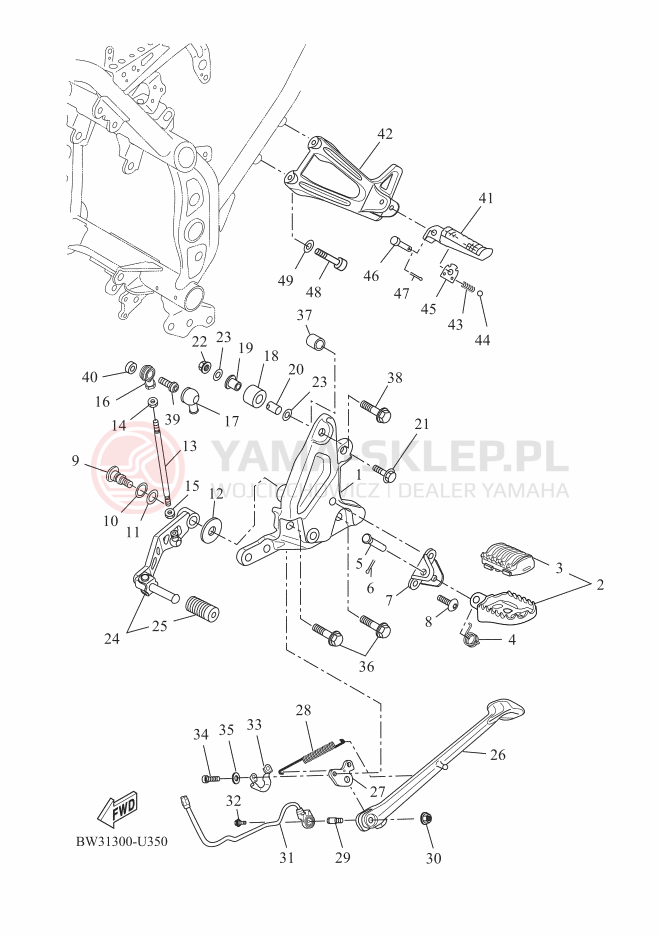 Schemat "Stopka postojowa i podnóżki" do Yamaha TENERE 700