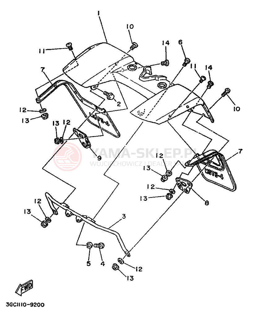 Schemat "PRZEDNI BŁOTNIK" do Yamaha YFM200DX