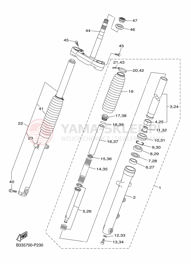 Schemat "Amortyzatory przód" do Yamaha SCR950