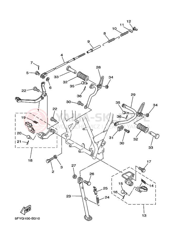 Schemat "Stopka postojowa i podnóżki" do Yamaha TW200E