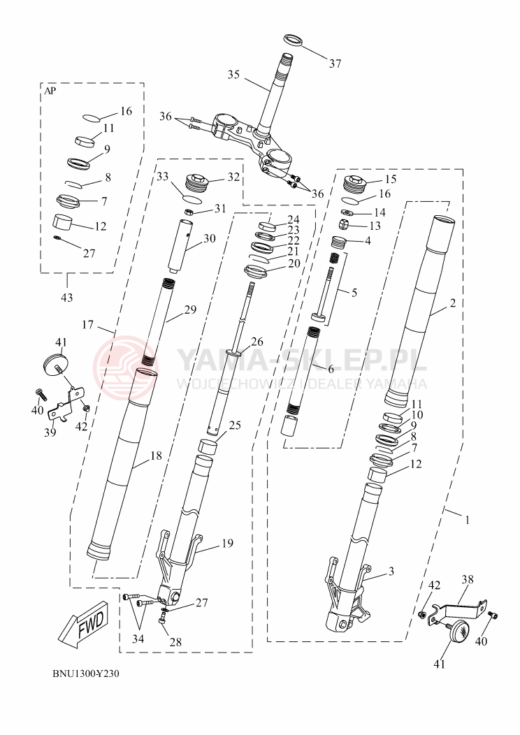Schemat "Amortyzatory przód" do Yamaha YZF-R125