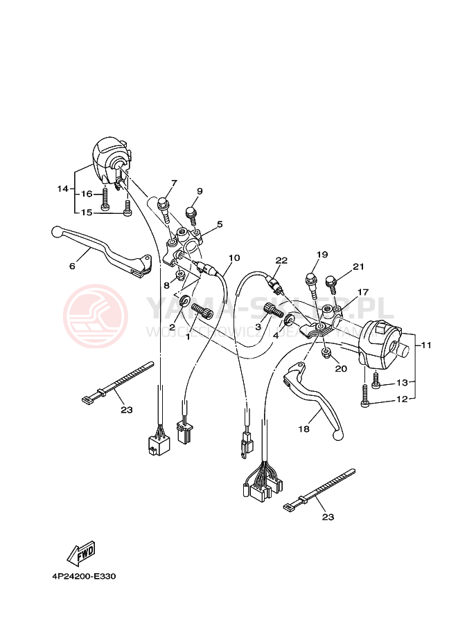 Schemat "Kierownica i osprzęt" do Yamaha YBR125E
