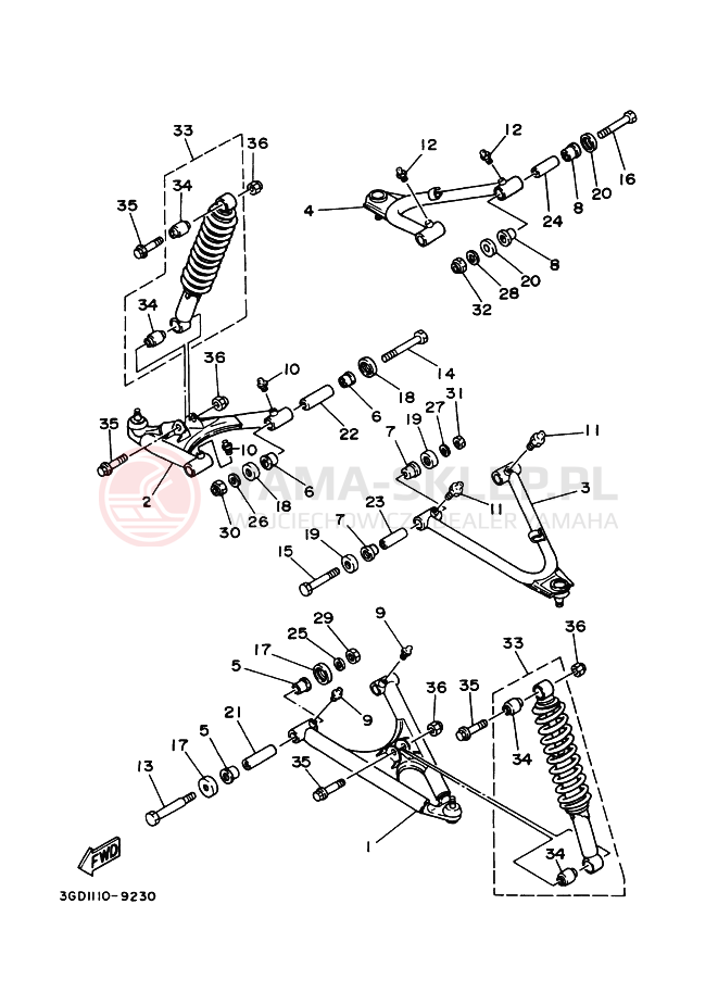 Schemat "PRZEDNIE ZAWIESZENIE KOŁA" do Yamaha WARRIOR