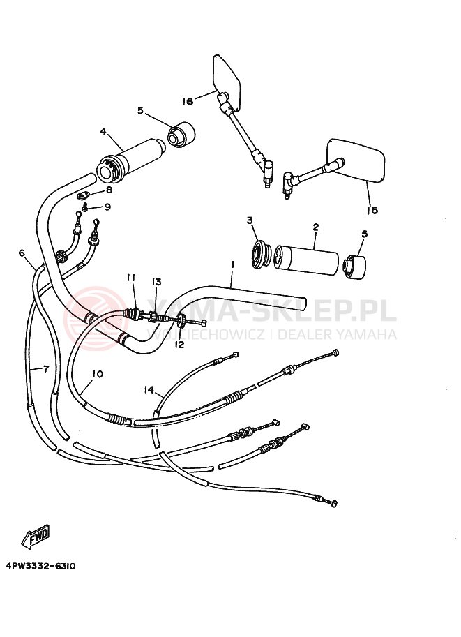 Schemat "Kierownica i osprzęt" do Yamaha XV1100 VIRAGO