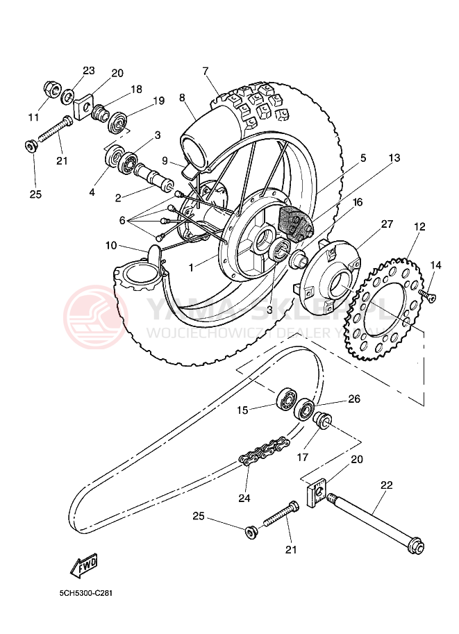 Schemat "Koło tył" do Yamaha TT600RE
