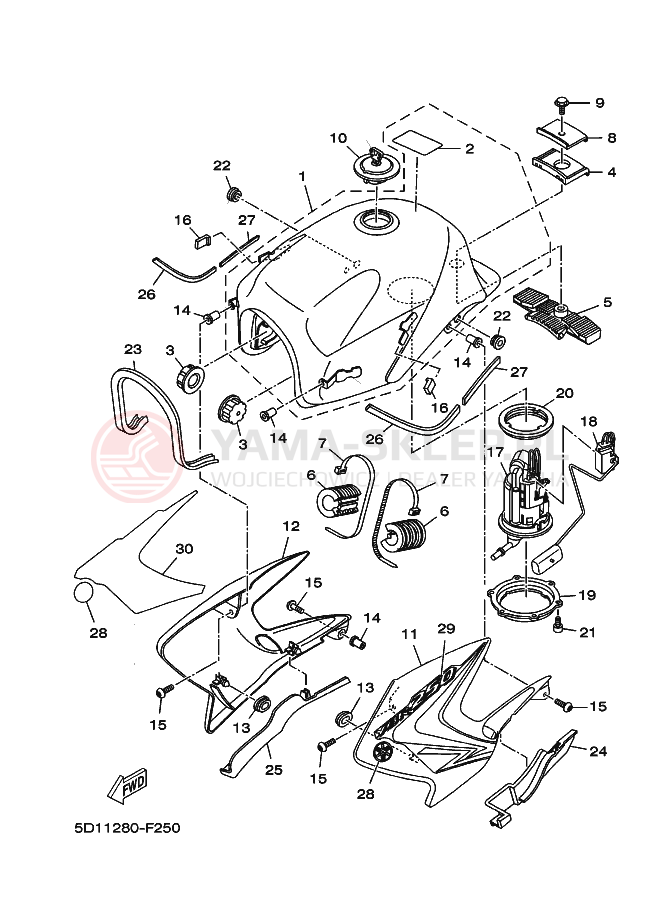 Schemat "zbiornik paliwa" do Yamaha YBR250