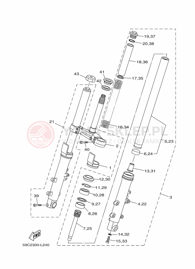 Schemat "Amortyzatory przód" do Yamaha XP500A