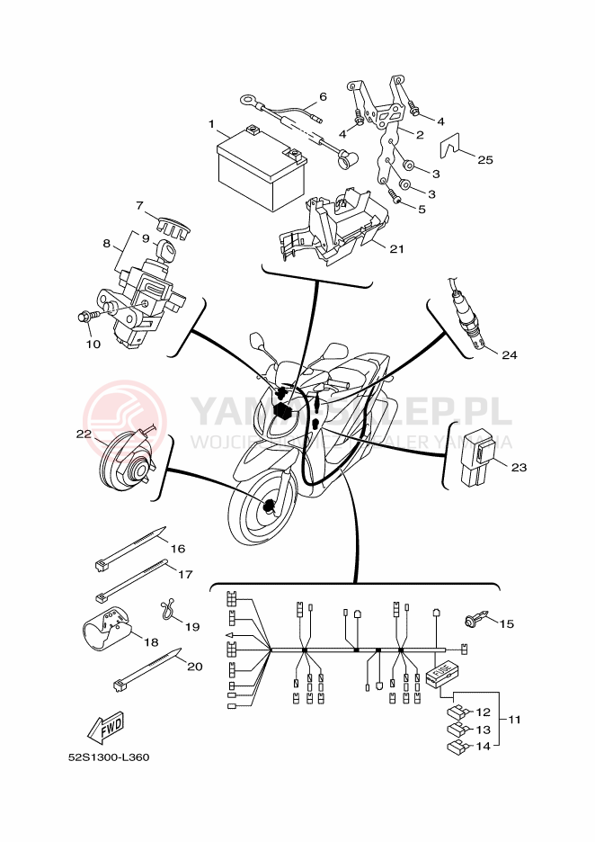 Schemat "układ elektryczny" do Yamaha XENTER 150