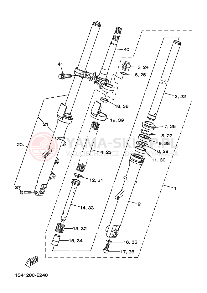 Schemat "Amortyzatory przód" do Yamaha YBR250