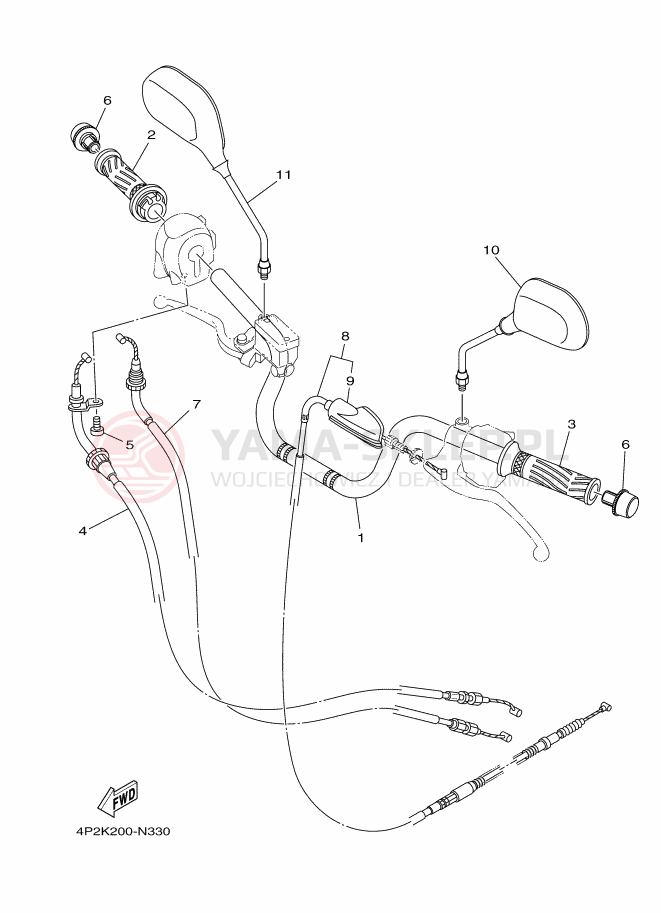 Schemat "Kierownica i osprzęt" do Yamaha YBR125E