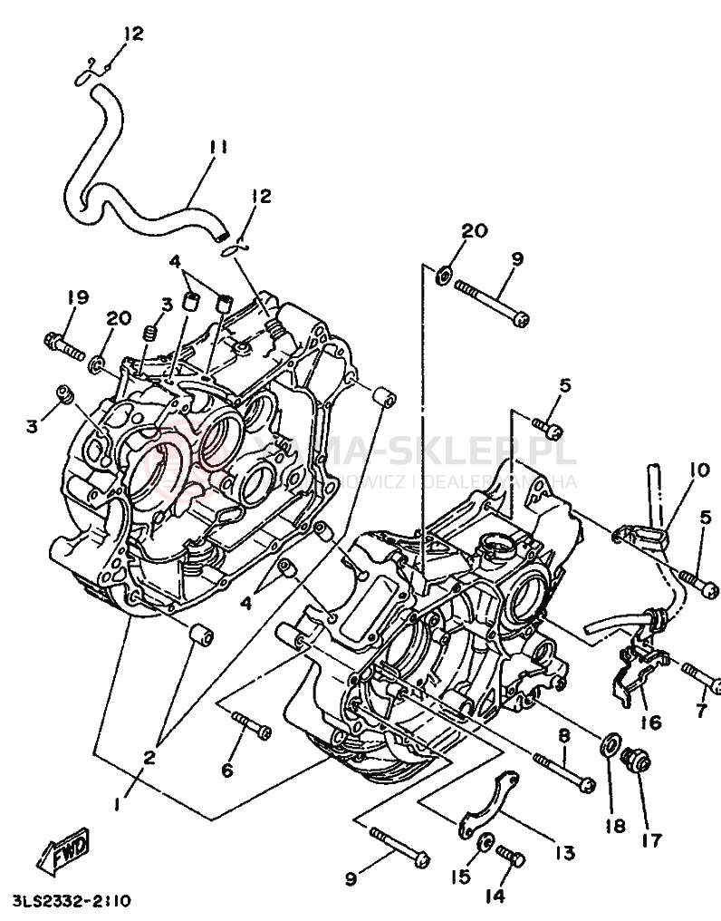 Schemat "Pokrywa silnika" do Yamaha XV250 VIRAGO