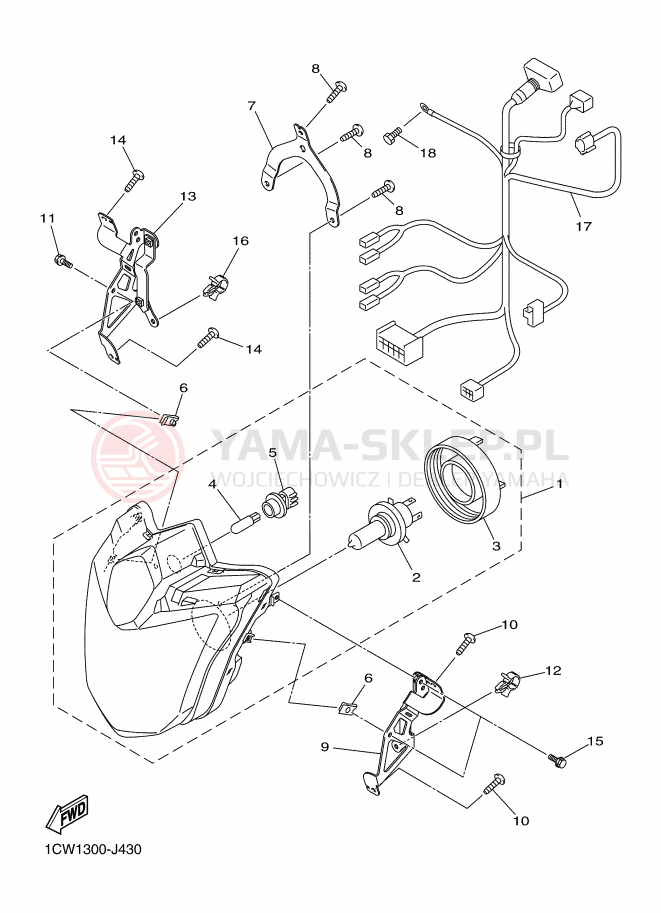 Schemat "Lampa przód" do Yamaha XJ6 DIVERSION F