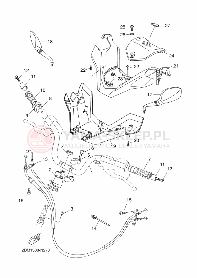 Schemat "Kierownica i osprzęt" do Yamaha X-MAX 250