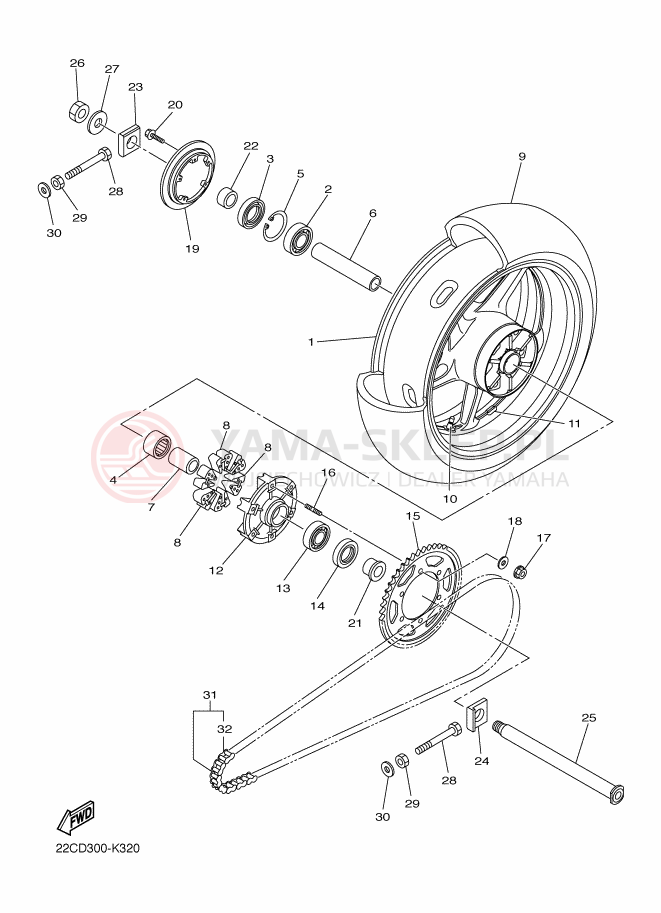Schemat "Koło tył" do Yamaha FZ1-SA