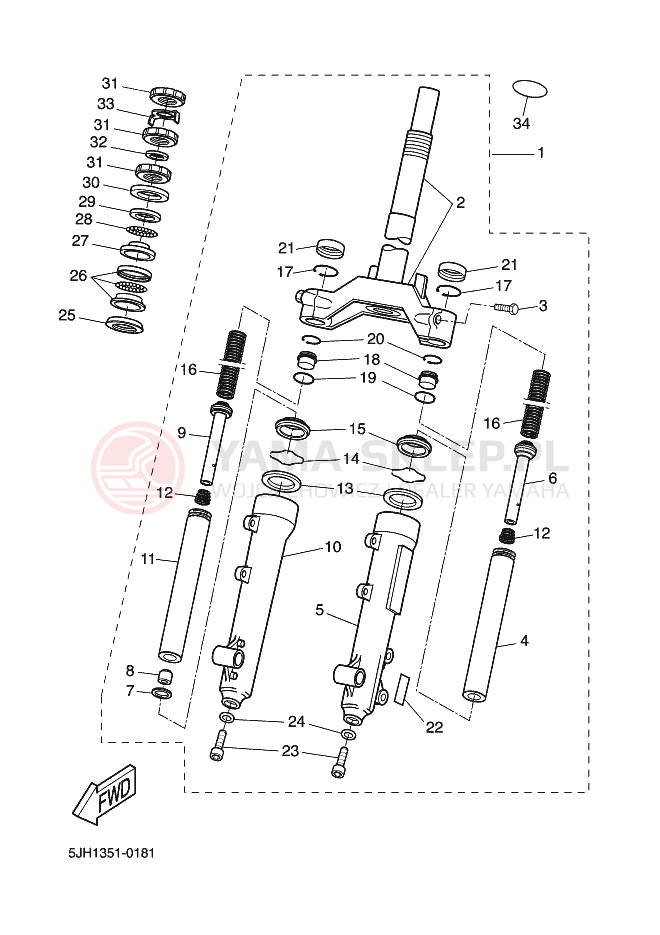Schemat "Amortyzatory przód" do Yamaha SLIDER