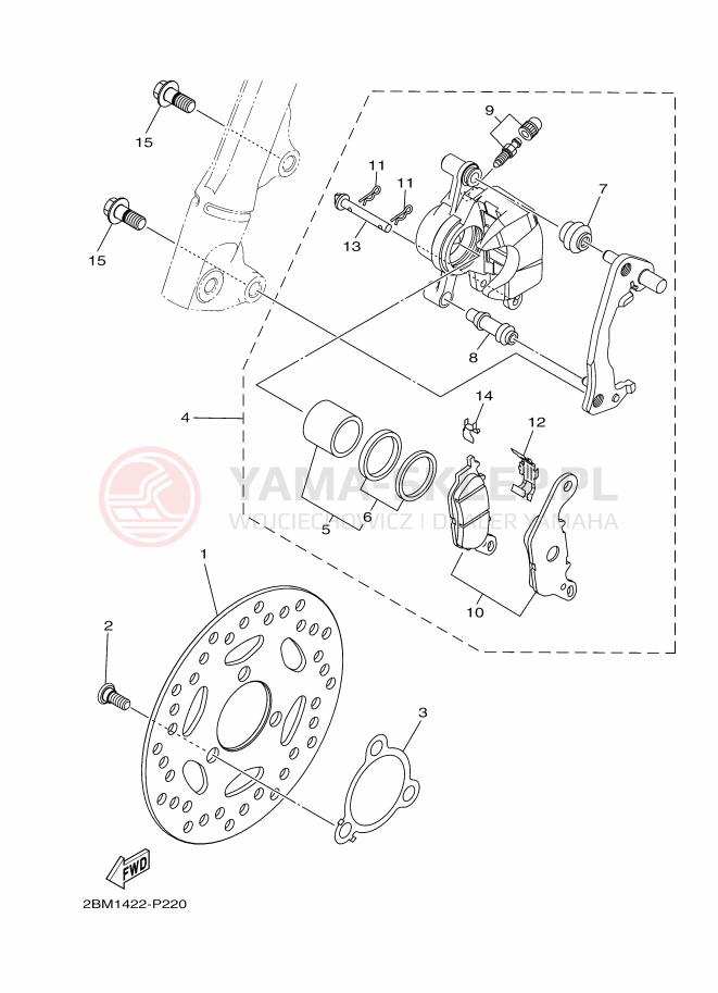 Schemat "Zacisk hamulcowy + tarcza przód" do Yamaha D'ELIGHT