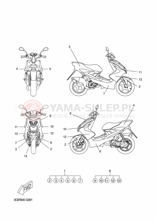 Schemat "naklejki" do Yamaha AEROX