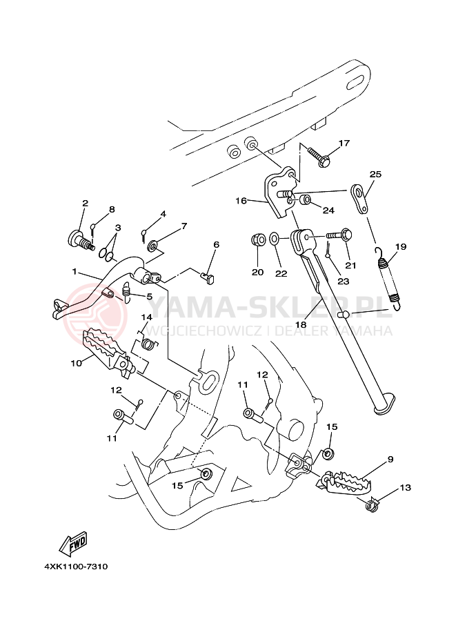Schemat "Stopka postojowa i podnóżki" do Yamaha WR250Z