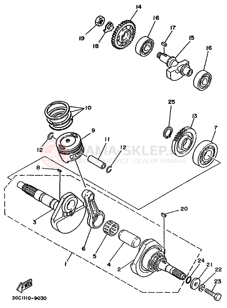 Schemat "Wał korbowy, tłok" do Yamaha MOTO 4 - 200 DX