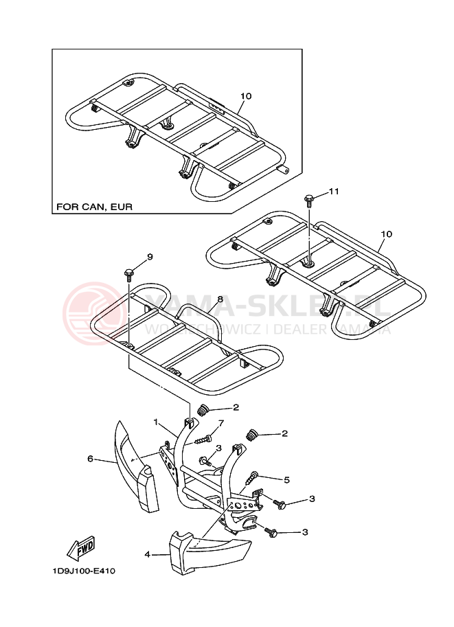 Schemat "osłona / stelaż" do Yamaha KODIAK 4WD
