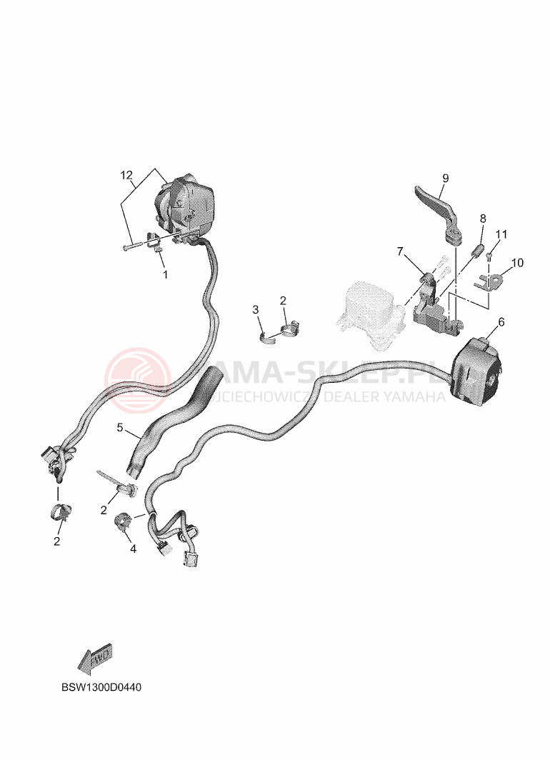 Schemat "Kierownica i osprzęt" do Yamaha TMAX TECH MAX