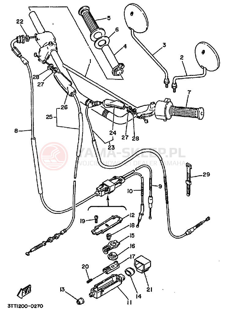 Schemat "Kierownica i osprzęt" do Yamaha DT175 DT175B