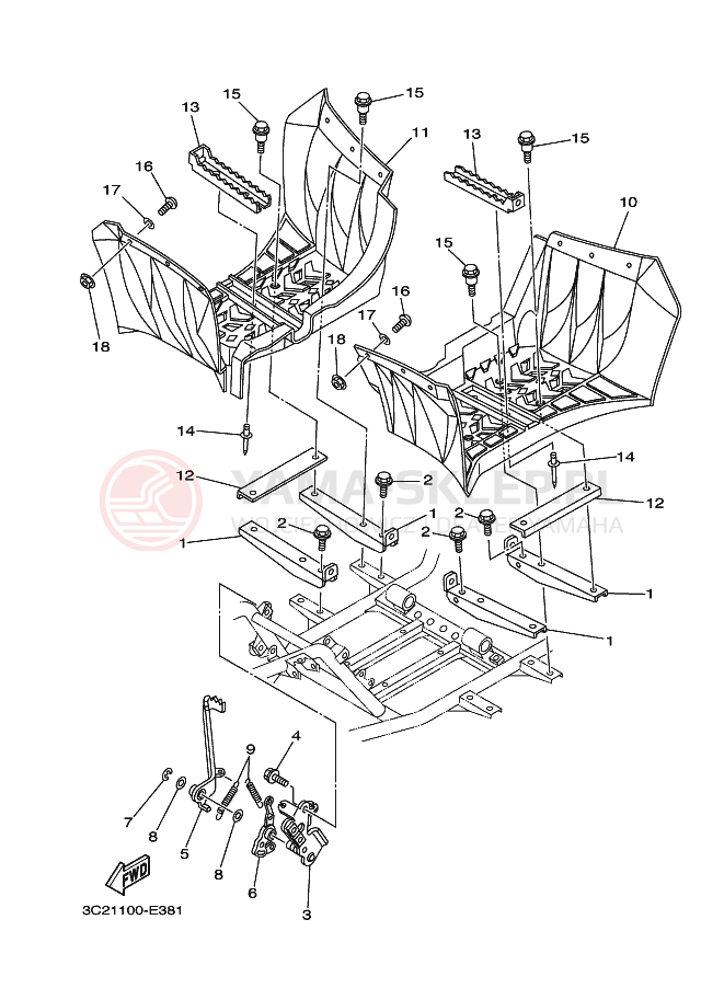 Schemat "Stopka postojowa i podnóżki" do Yamaha WOLVERINE 4WD