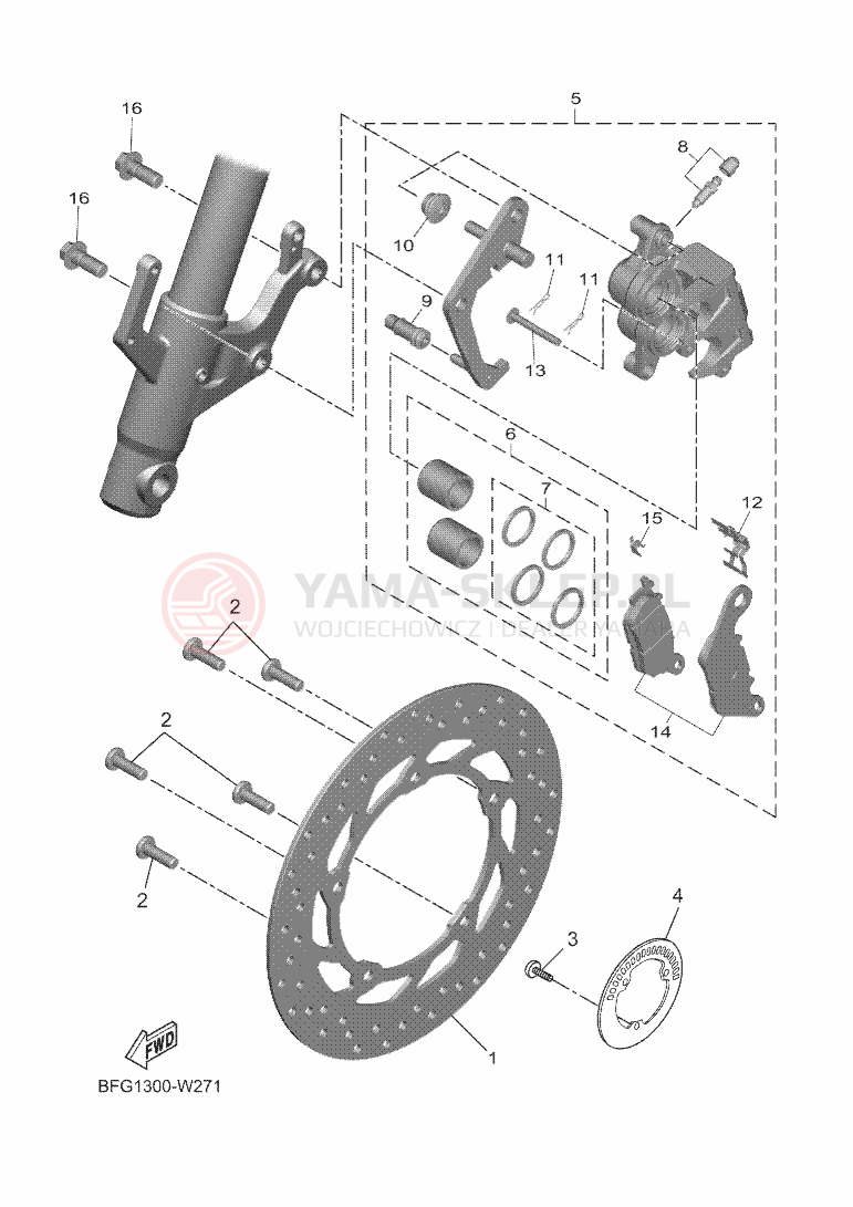 Schemat "Zacisk hamulcowy + tarcza przód" do Yamaha XSR125