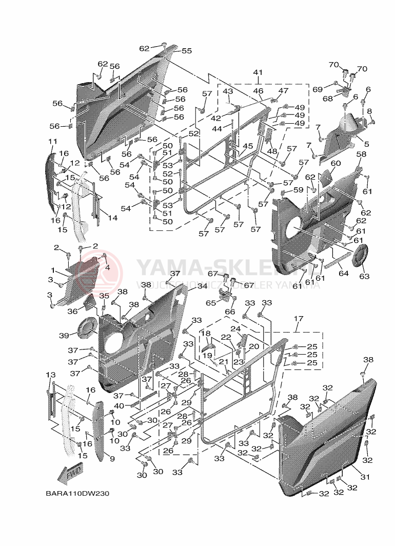 Schemat "Pokrywa boczna" do Yamaha WOLVERINE X4 850 SE