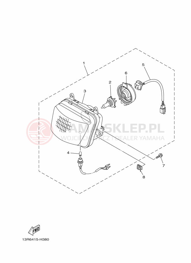 Schemat "Lampa przód" do Yamaha YBR125E