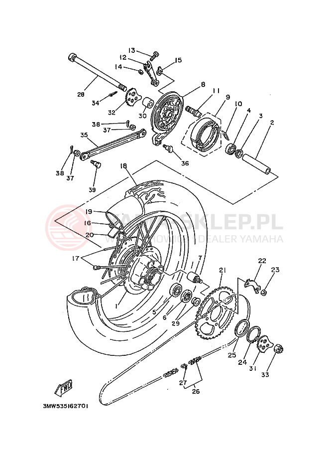 Schemat "Koło tył" do Yamaha SR125