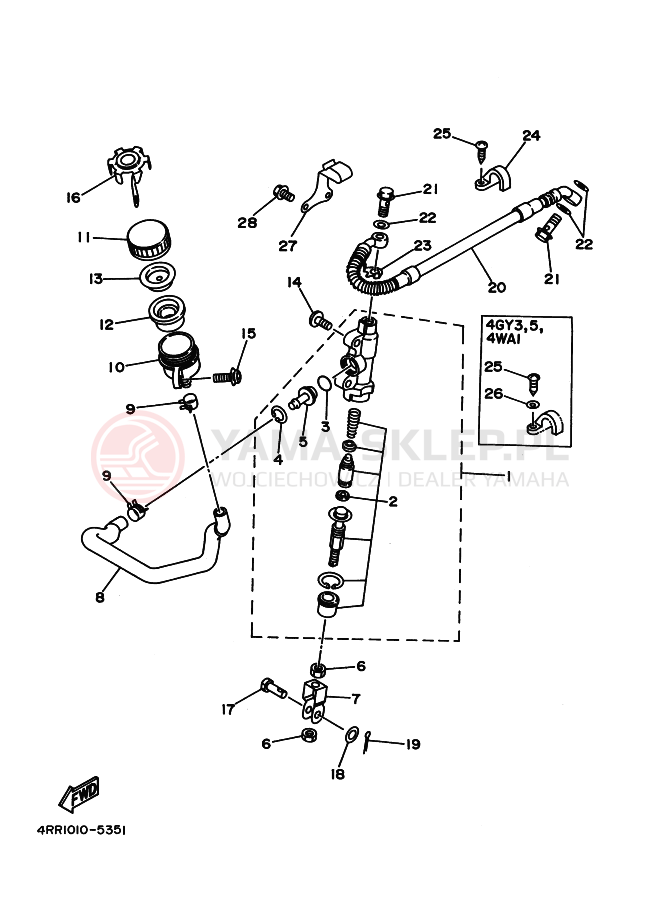 Schemat "Pompa hamulcowa tył" do Yamaha TT250R