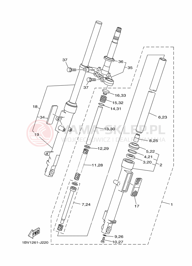 Schemat "Amortyzatory przód" do Yamaha YBR125E