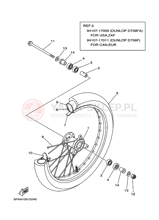 Schemat "Koło przód" do Yamaha YZ85