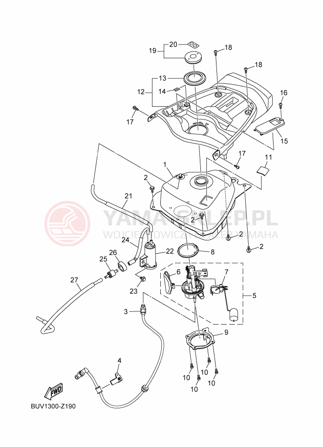 Schemat "zbiornik paliwa" do Yamaha RAYZR