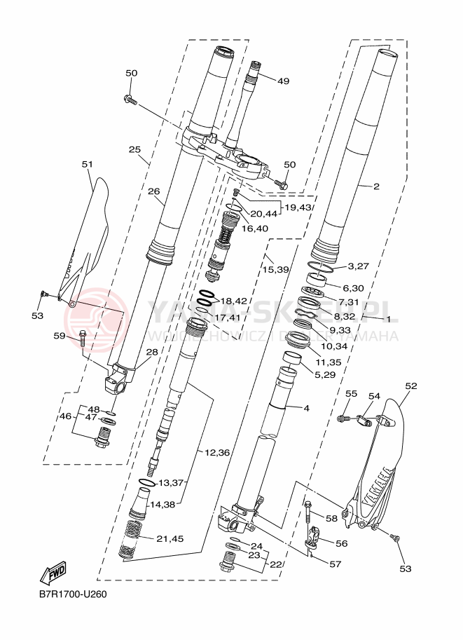 Schemat "Amortyzatory przód" do Yamaha WR450F